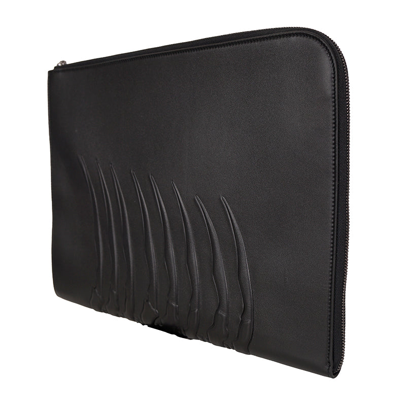 NEW $990 ALEXANDER MCQUEEN Black Leather RIB CAGE SPINE Document Case CLUTCH BAG