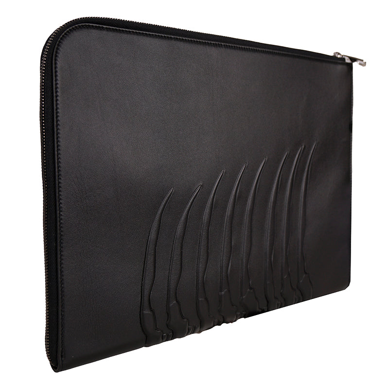 NEW $990 ALEXANDER MCQUEEN Black Leather RIB CAGE SPINE Document Case CLUTCH BAG