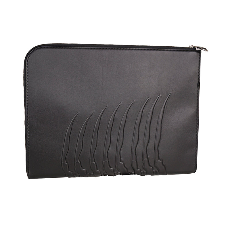 NEW $990 ALEXANDER MCQUEEN Black Leather RIB CAGE SPINE Document Case CLUTCH BAG