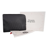NEW $990 ALEXANDER MCQUEEN Black Leather RIB CAGE SPINE Document Case CLUTCH BAG
