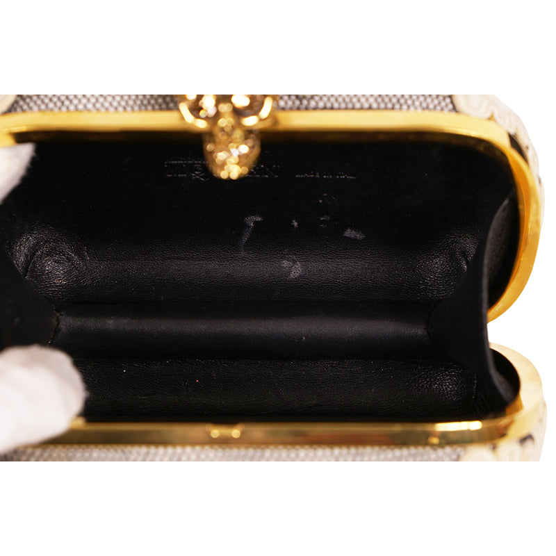 Vintage 2013 ALEXANDER MCQUEEN Ivory Appliqué Mesh GOLD LACE SKULL CLUTCH Sac