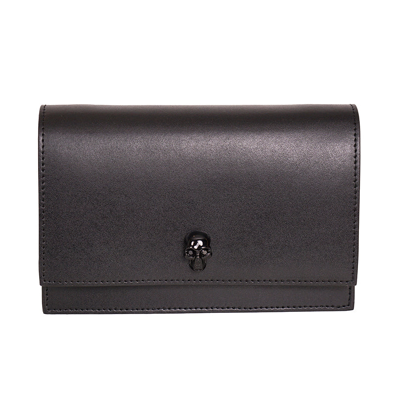 NEW $1190 ALEXANDER MCQUEEN Black Leather TONAL LOGO CRYSTAL SKULL Chain BAG NIB