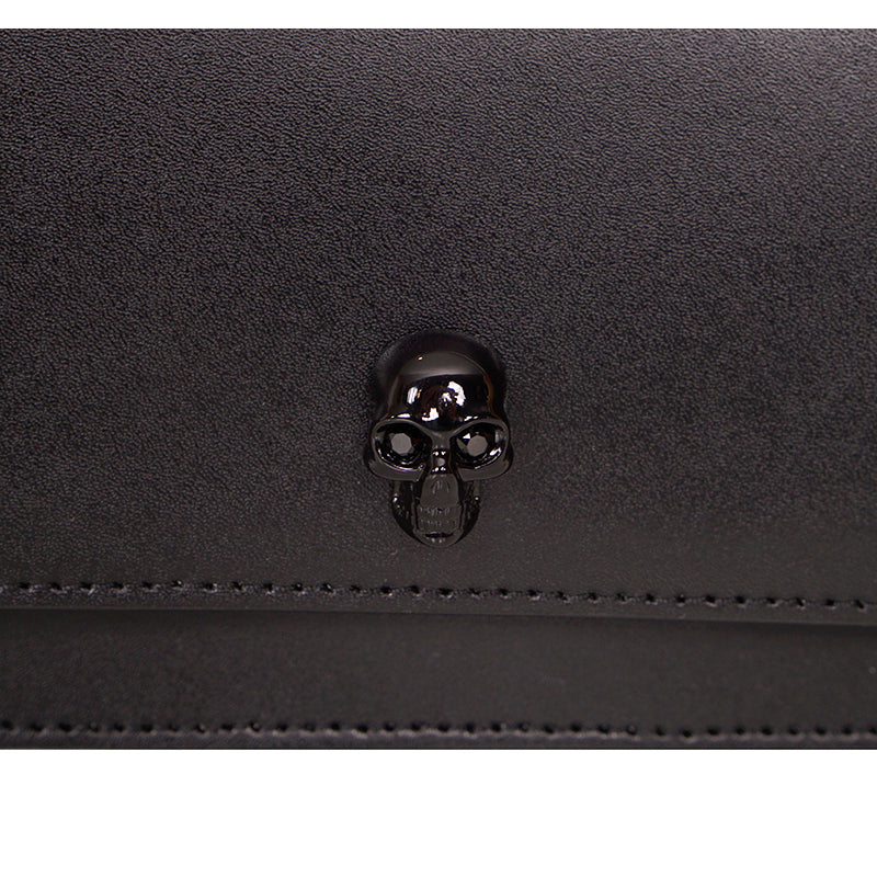 NEW $1190 ALEXANDER MCQUEEN Black Leather TONAL LOGO CRYSTAL SKULL Chain BAG NIB