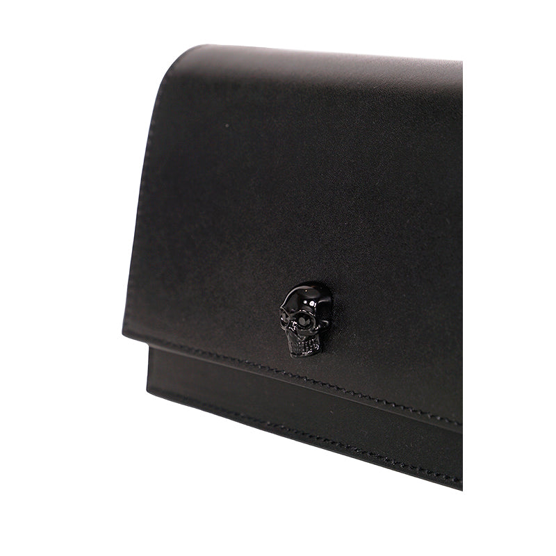 NEW $1190 ALEXANDER MCQUEEN Black Leather TONAL LOGO CRYSTAL SKULL Chain BAG NIB