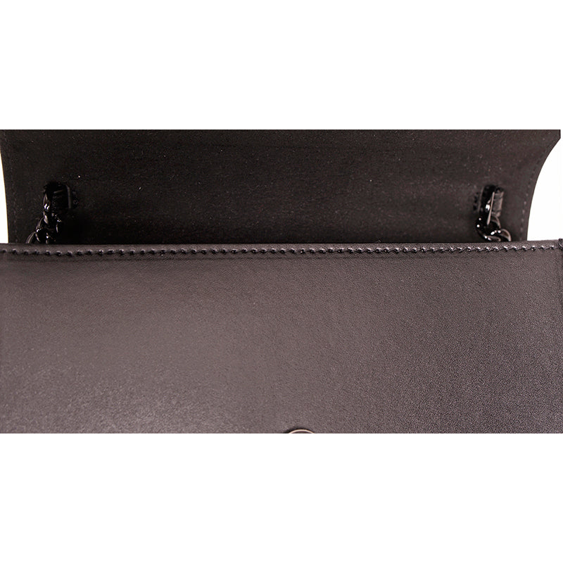 NEW $1190 ALEXANDER MCQUEEN Black Leather TONAL LOGO CRYSTAL SKULL Chain BAG NIB