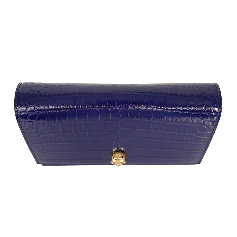 NEW $990 ALEXANDER MCQUEEN Midnight Blue CROC EMBOSSED Leather SKULL Chain BAG
