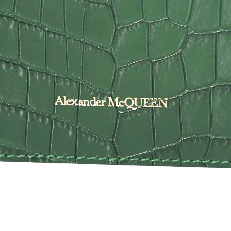 NEW $990 ALEXANDER MCQUEEN Emerald Green CROC EMBOSSED Leather SKULL Chain BAG