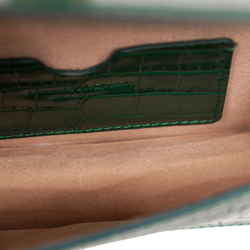 NEW $990 ALEXANDER MCQUEEN Emerald Green CROC EMBOSSED Leather SKULL Chain BAG