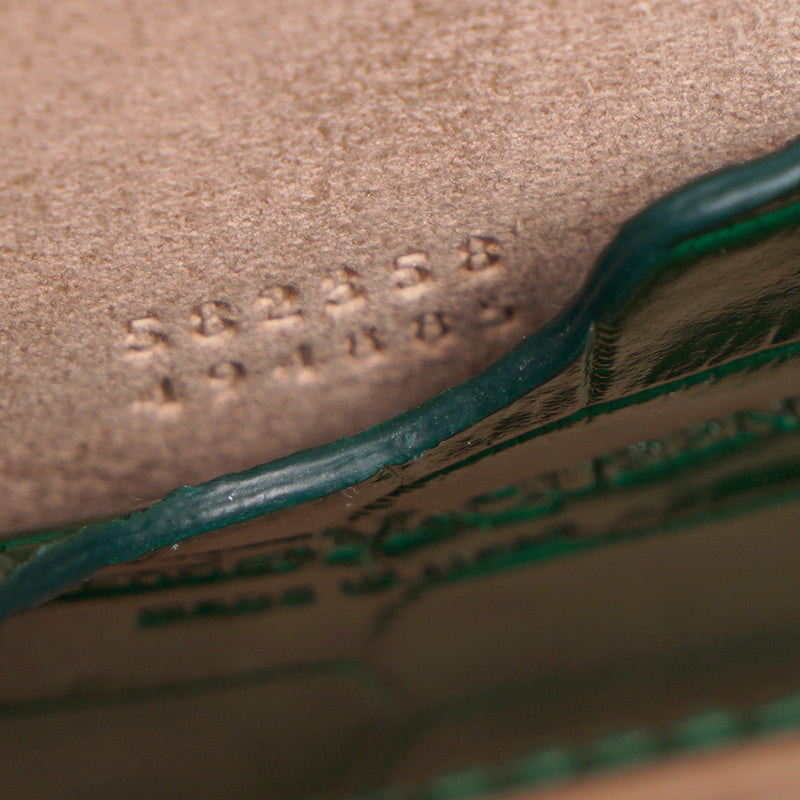 NEW $990 ALEXANDER MCQUEEN Emerald Green CROC EMBOSSED Leather SKULL Chain BAG