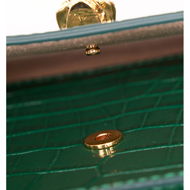 NEW $990 ALEXANDER MCQUEEN Emerald Green CROC EMBOSSED Leather SKULL Chain BAG