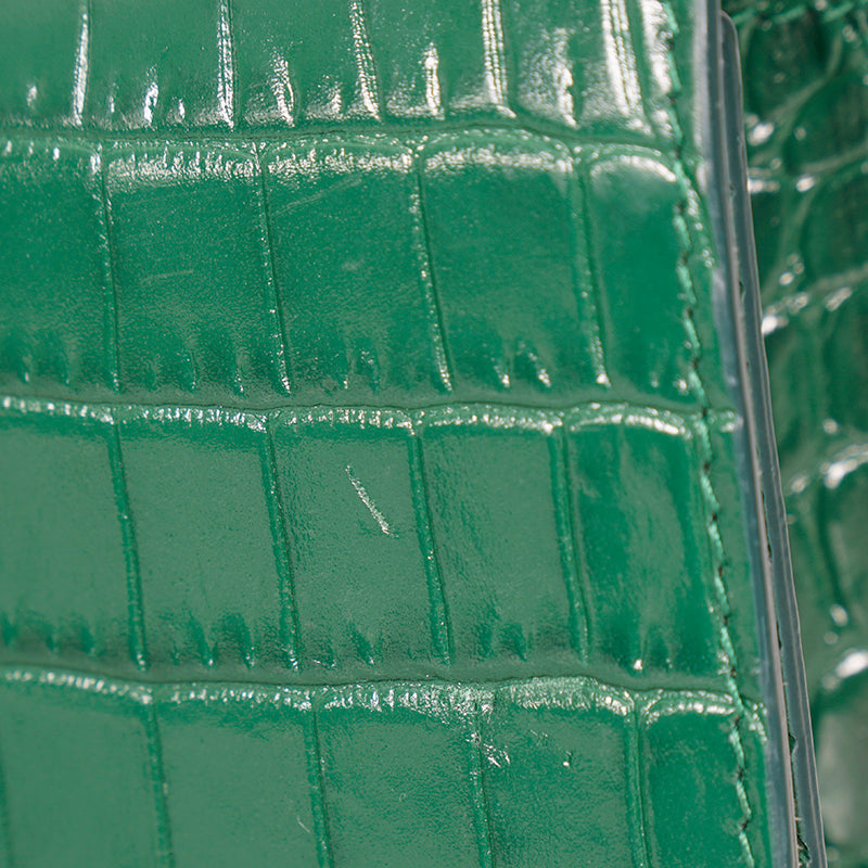 NEW $990 ALEXANDER MCQUEEN Emerald Green CROC EMBOSSED Leather SKULL Chain BAG