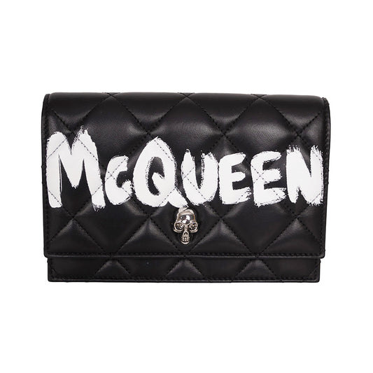 NEW $1290 ALEXANDER MCQUEEN Black GRAFFITI Quilted Leather SKULL Crossbody BAG