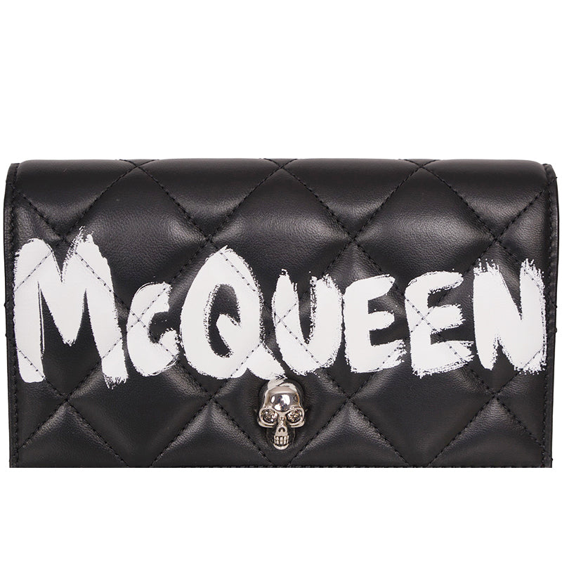 NEW $1290 ALEXANDER MCQUEEN Black GRAFFITI Quilted Leather SKULL Crossbody BAG