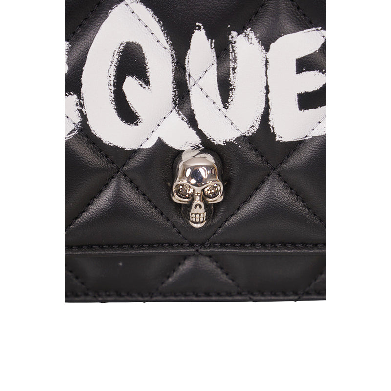 NEW $1290 ALEXANDER MCQUEEN Black GRAFFITI Quilted Leather SKULL Crossbody BAG