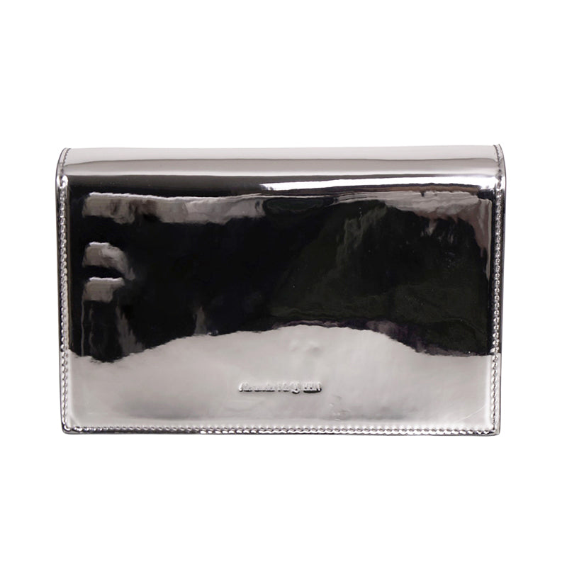 NEW $990 ALEXANDER MCQUEEN Glazed SHINY SILVER Leather MINI SKULL Chain BAG NIB