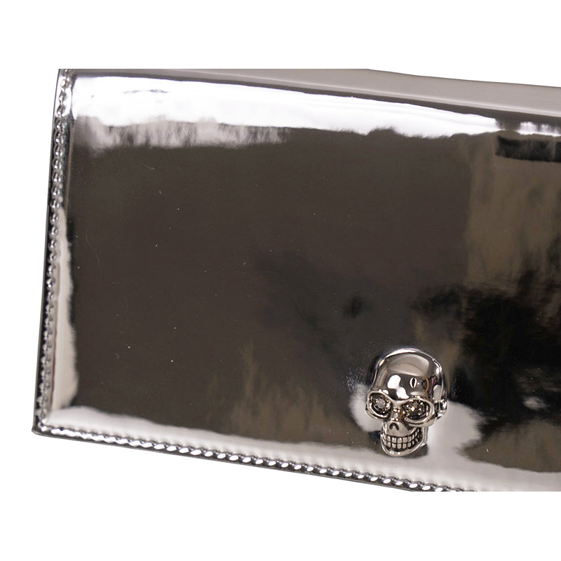 NEW $990 ALEXANDER MCQUEEN Glazed SHINY SILVER Leather MINI SKULL Chain BAG NIB