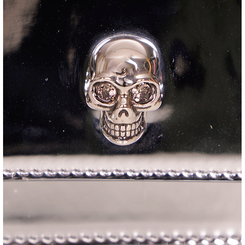 NEW $990 ALEXANDER MCQUEEN Glazed SHINY SILVER Leather MINI SKULL Chain BAG NIB