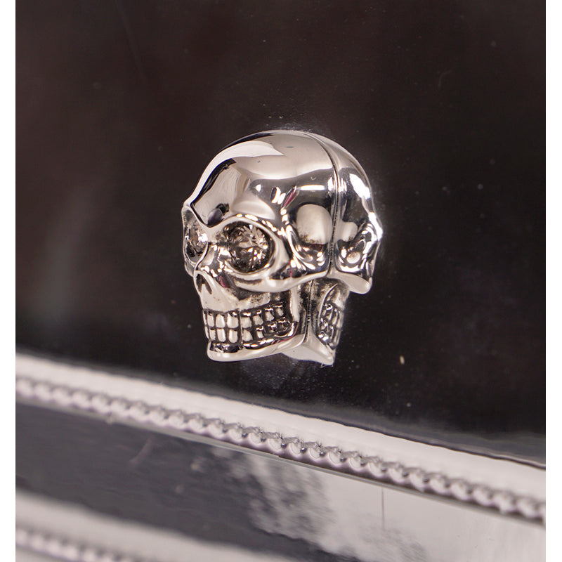 NEW $990 ALEXANDER MCQUEEN Glazed SHINY SILVER Leather MINI SKULL Chain BAG NIB