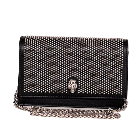 NEW $1390 ALEXANDER MCQUEEN Black STUDDED Leather SKULL Crossbody FLAP BAG NIB