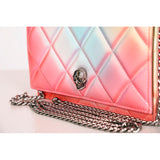 NEW $1,290 ALEXANDER MCQUEEN Pink Degraded OMBRE Leather QUILTED Skull FLAP BAG
