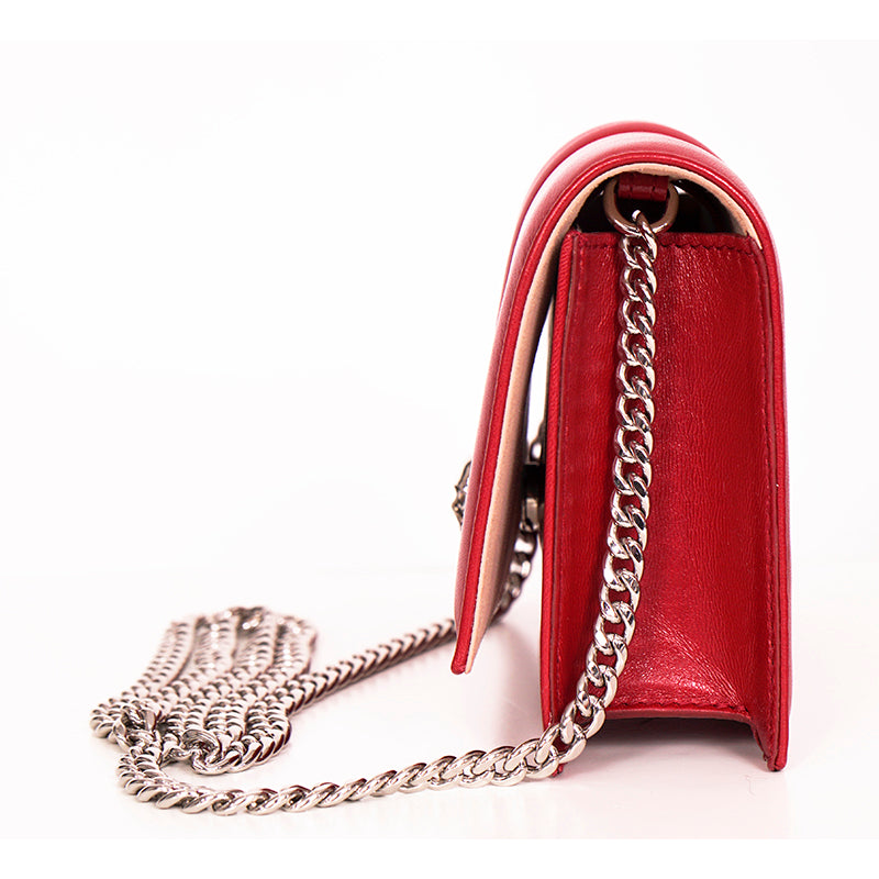 NEW $1290 ALEXANDER MCQUEEN Red Leather MOTORCYCLE RIBBED SKULL Crossbody BAG