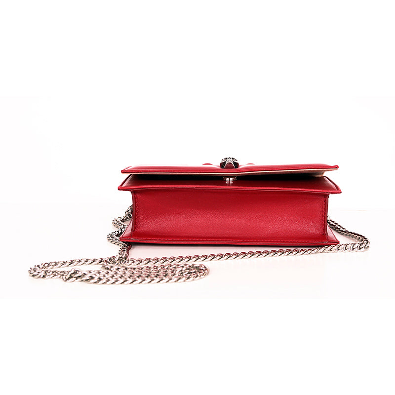 NEW $1290 ALEXANDER MCQUEEN Red Leather MOTORCYCLE RIBBED SKULL Crossbody BAG