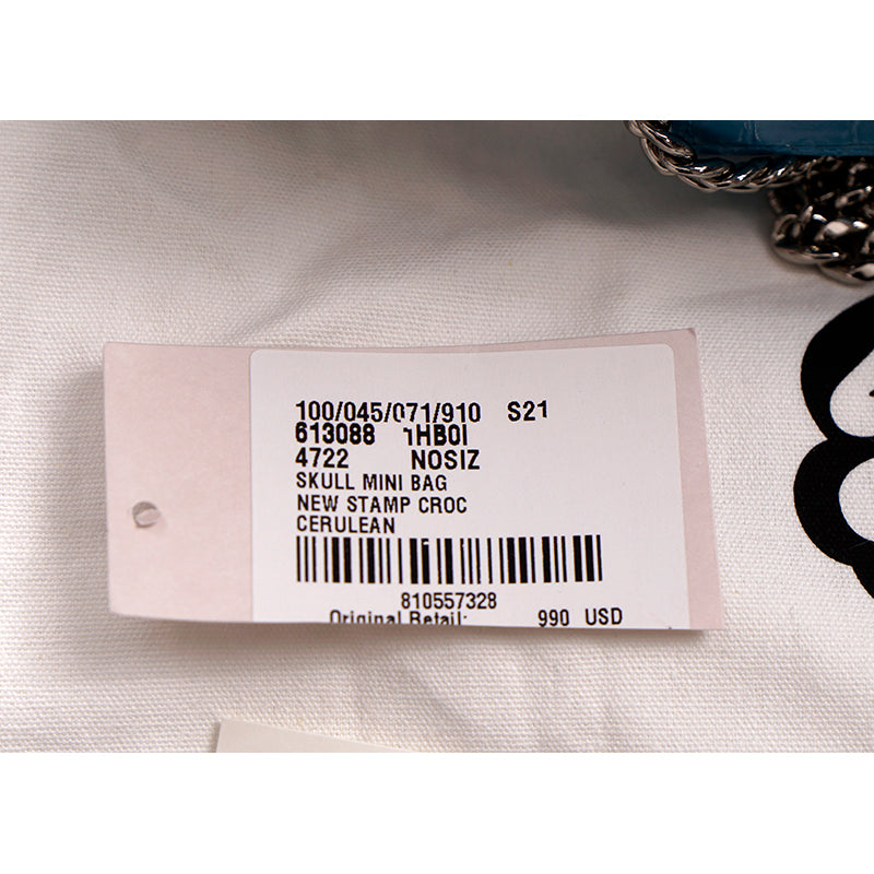 NEW $990 ALEXANDER MCQUEEN Cerulean CROC EMBOSSED Leather SKULL Crossbody BAG