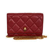 NEW $1,290 ALEXANDER MCQUEEN Red Oxblood Leather QUILTED Skull Small FLAP BAG