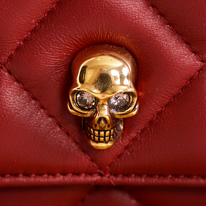 NEW $1,290 ALEXANDER MCQUEEN Red Oxblood Leather QUILTED Skull Small FLAP BAG