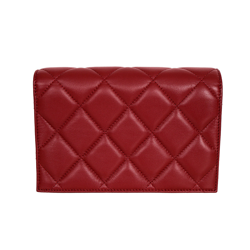 NEW $1,290 ALEXANDER MCQUEEN Red Oxblood Leather QUILTED Skull Small FLAP BAG