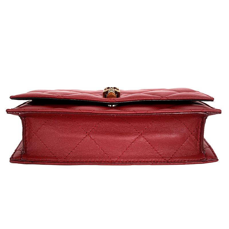 NEW $1,290 ALEXANDER MCQUEEN Red Oxblood Leather QUILTED Skull Small FLAP BAG