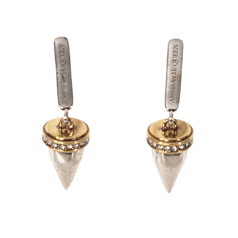 NEW $650 ALEXANDER MCQUEEN Silver Tone Brass SKULL STUD Drop Pendant EARRINGS