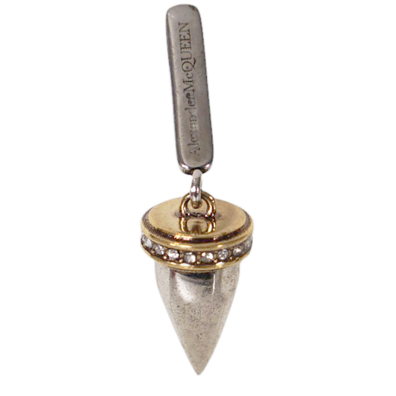 NEW $650 ALEXANDER MCQUEEN Silver Tone Brass SKULL STUD Drop Pendant EARRINGS