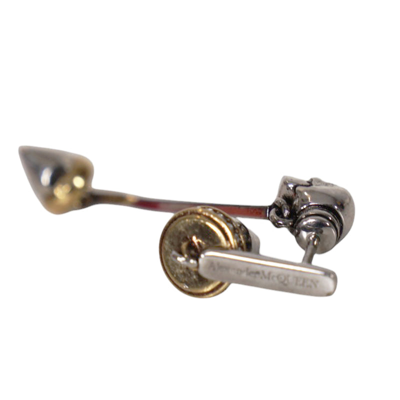 NEW $650 ALEXANDER MCQUEEN Silver Tone Brass SKULL STUD Drop Pendant EARRINGS
