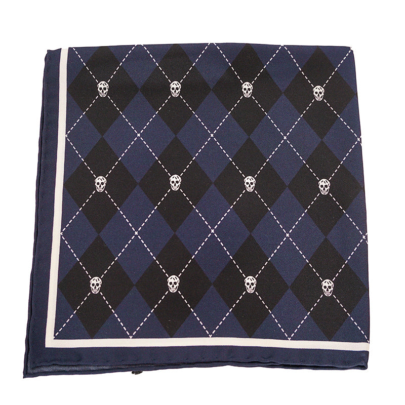 NEW $395 ALEXANDER MCQUEEN Blue ARGYLE SKULL PRINT 17" Handkerchief NECK SCARF