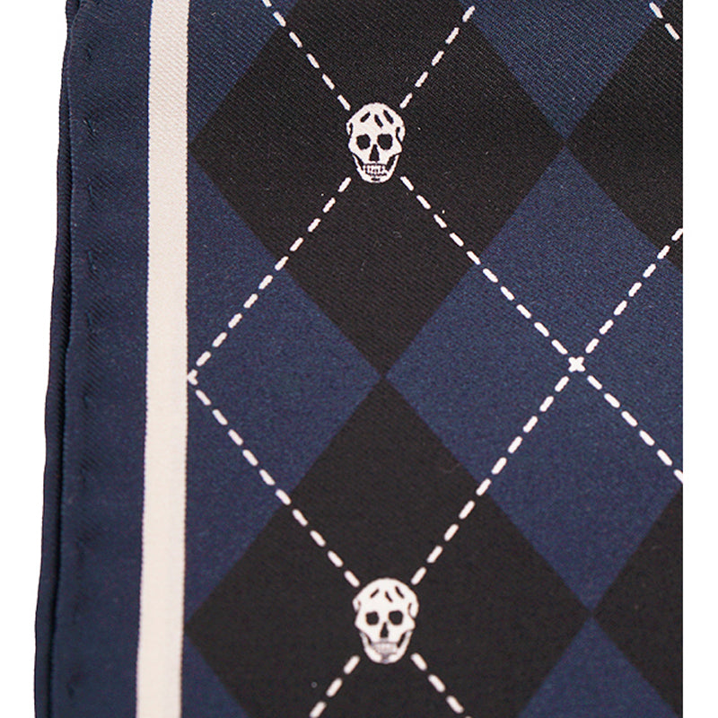 NEW $395 ALEXANDER MCQUEEN Blue ARGYLE SKULL PRINT 17" Handkerchief NECK SCARF