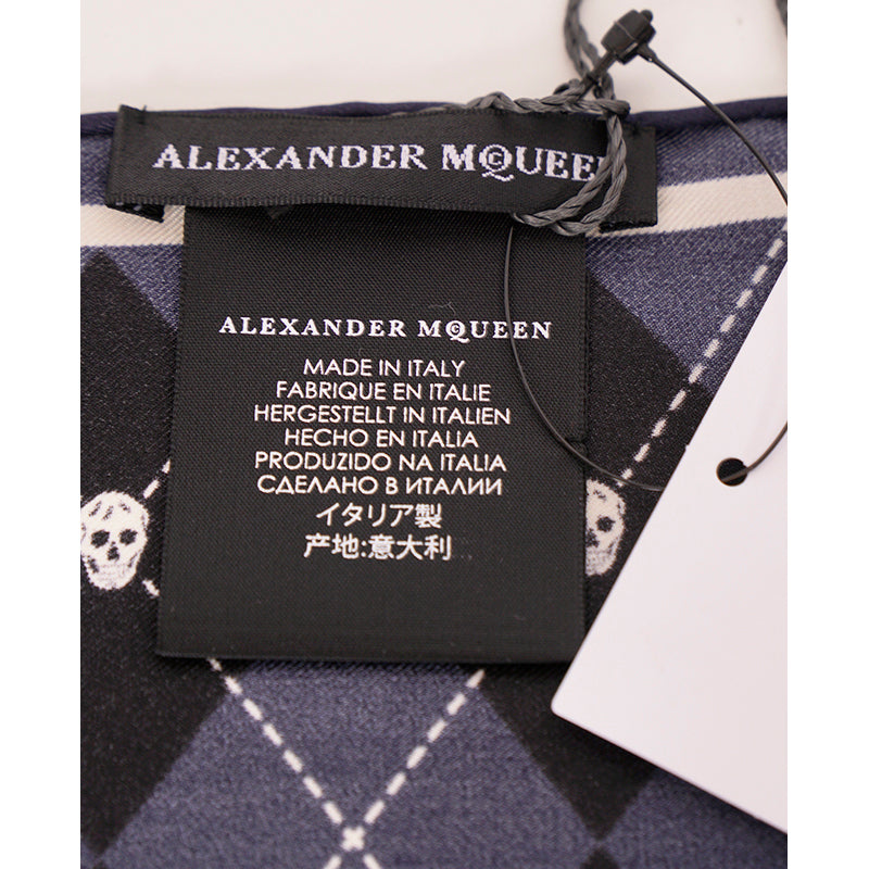 NEW $395 ALEXANDER MCQUEEN Blue ARGYLE SKULL PRINT 17" Handkerchief NECK SCARF