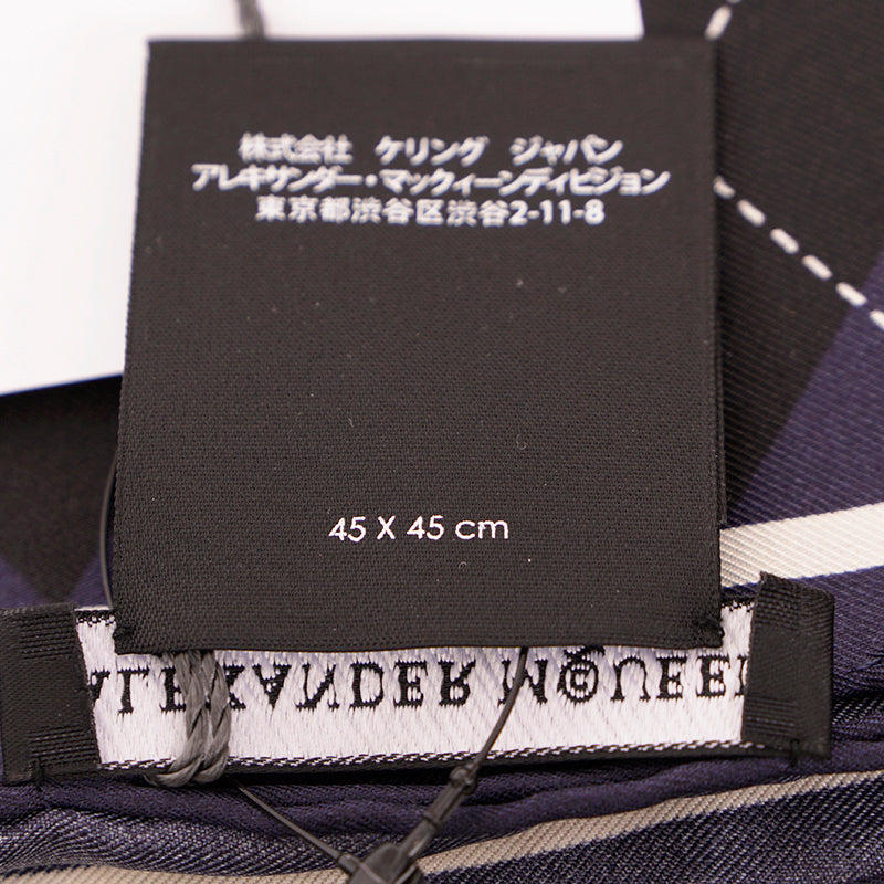 NEW $395 ALEXANDER MCQUEEN Blue ARGYLE SKULL PRINT 17" Handkerchief NECK SCARF
