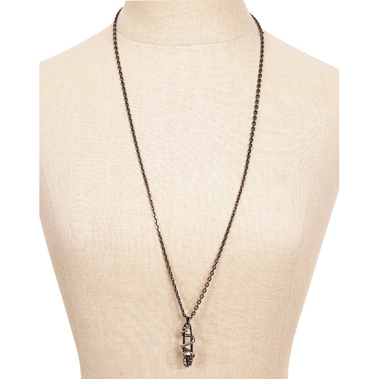 NEW $470 ALEXANDER MCQUEEN Silver Tone Brass SKULL SNAKE SAFETY PIN NECKLACE NWT