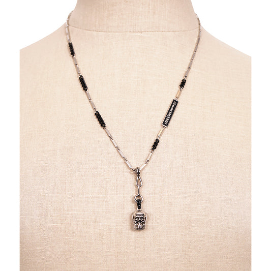 NEW $590 ALEXANDER MCQUEEN Silver Tone Brass SKULL DOUBLE 2-FACE NECKLACE NIB