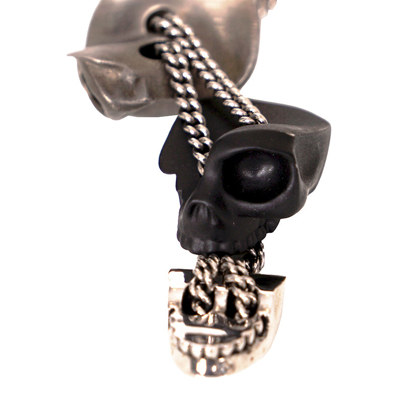 NEW $490 ALEXANDER MCQUEEN Silver Tone Brass DIVIDED SKULL Pendant NECKLACE NIB