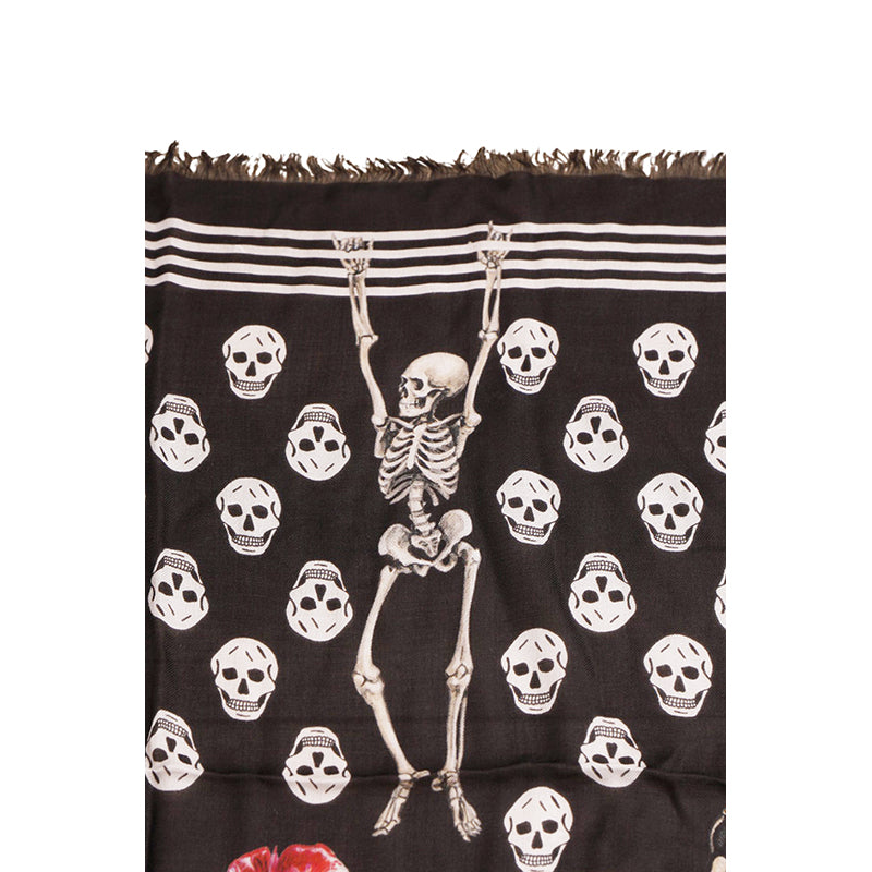 NEW $590 ALEXANDER MCQUEEN Black White BIKER SKULL FUN FONTS 100% Model SCARF