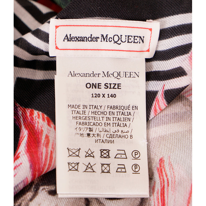 NEW $590 ALEXANDER MCQUEEN Black White BIKER SKULL FUN FONTS 100% Model SCARF