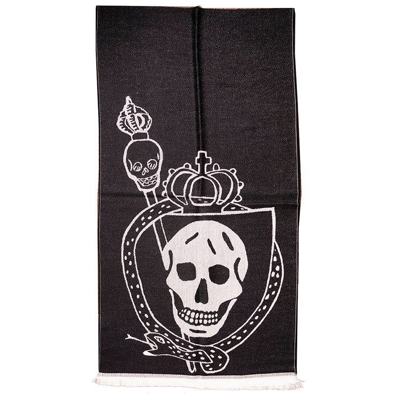 NEW $695 ALEXANDER MCQUEEN Black OVERSIZE ROYAL SKULL Lion Snake 100% Wool SCARF