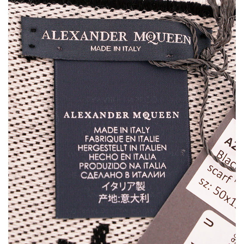 NEW $695 ALEXANDER MCQUEEN Black OVERSIZE ROYAL SKULL Lion Snake 100% Wool SCARF
