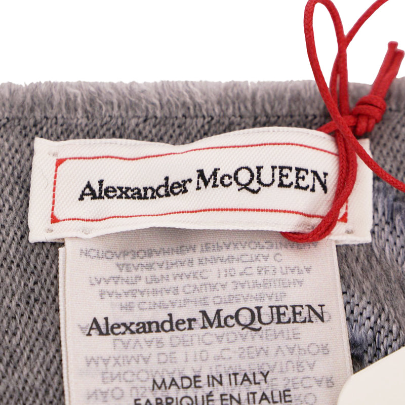 NEW $695 ALEXANDER MCQUEEN Gray MOONLIGHT BOTANICAL BELL JAR Wool Blend SCARF