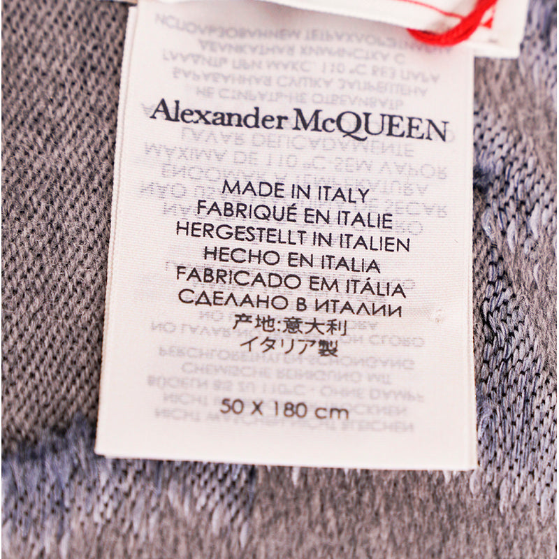 NEW $695 ALEXANDER MCQUEEN Gray MOONLIGHT BOTANICAL BELL JAR Wool Blend SCARF