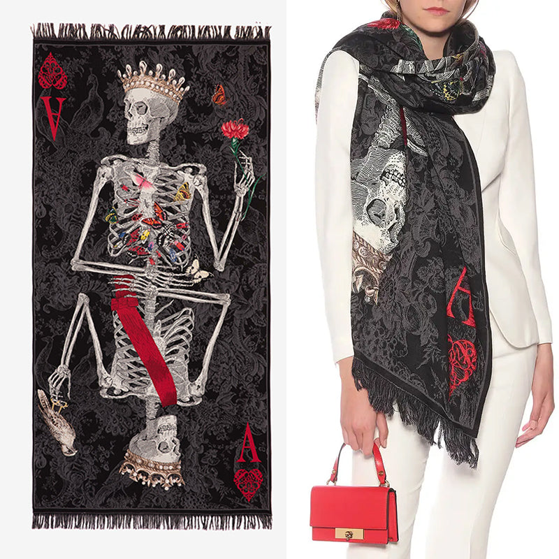 NEW $1080 ALEXANDER MCQUEEN Skull QUEEN OF HEART SKELETON BUTTERFLY Wool SCARF