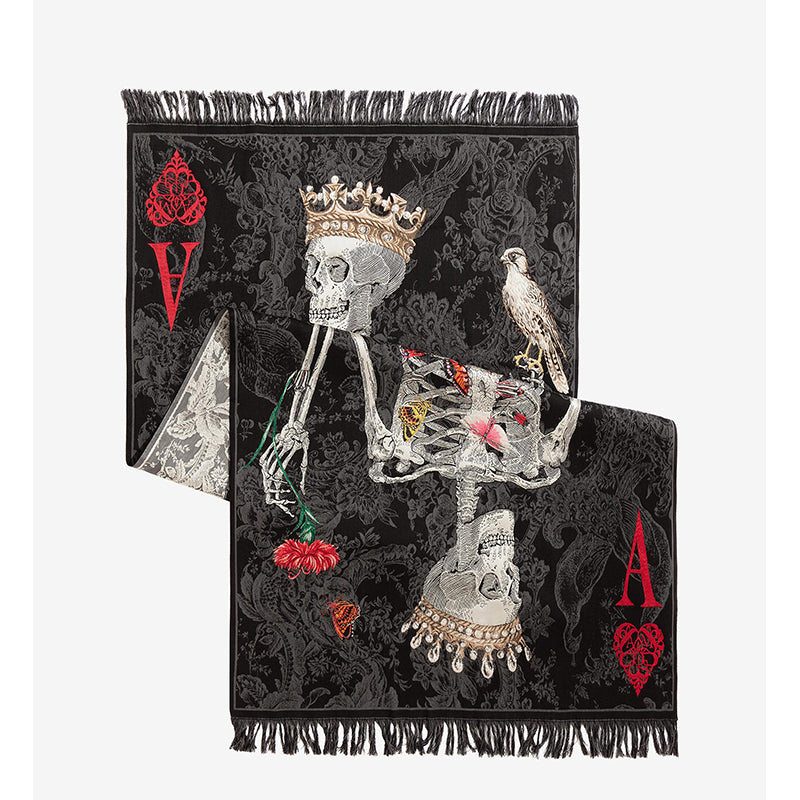 NEW $1080 ALEXANDER MCQUEEN Skull QUEEN OF HEART SKELETON BUTTERFLY Wool SCARF