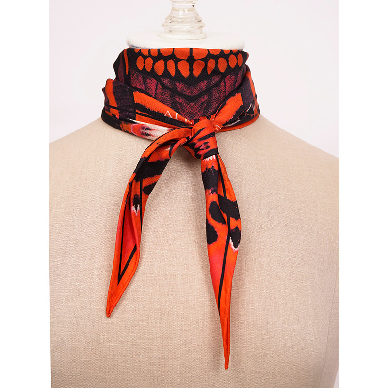 NEW $395 ALEXANDER MCQUEEN Red/Orange TIGER WINGS RUNWAY Twill Silk TOP SCARF